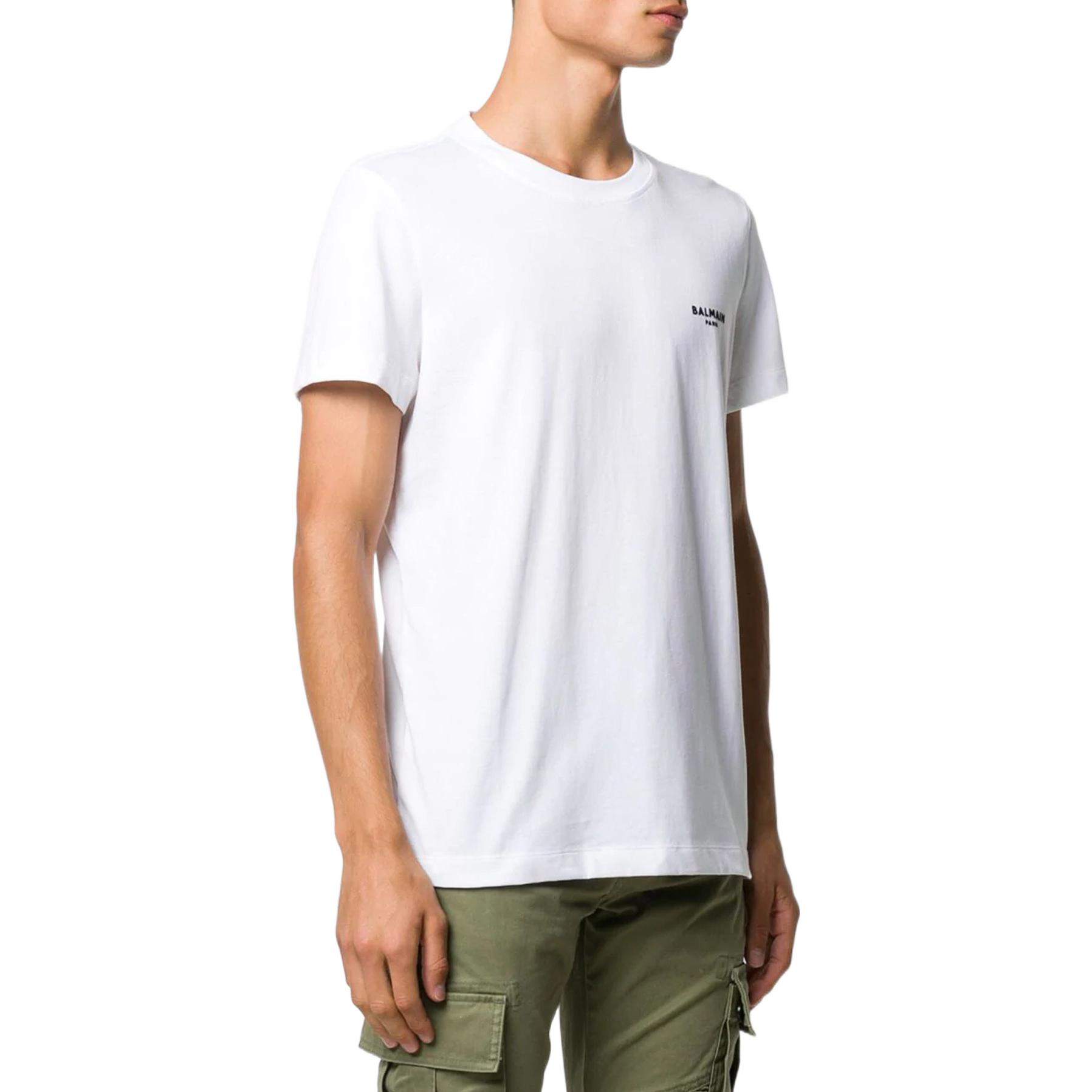 Shop BALMAIN SS22 標誌短袖圓領T恤 白色 XH0EF000BB04-GAB