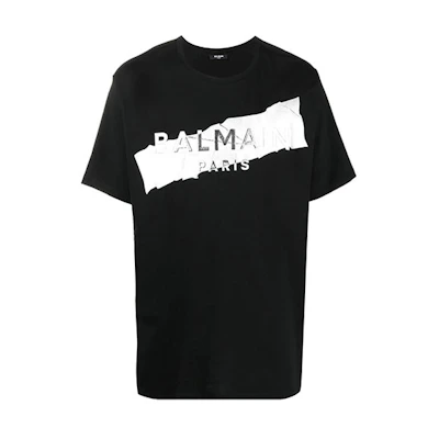BALMAIN SS22 Logo Embossed Contrast Tee Black Short Sleeve Shirt XH0EG010BB48-EBB