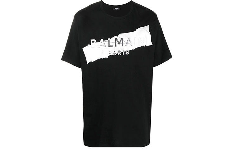 Order BALMAIN SS22 黑色凸紋Logo對比短袖T恤 XH0EG010BB48-EBB
