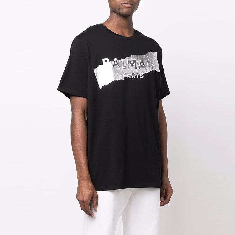 Purchase BALMAIN SS22 黑色凸紋Logo對比短袖T恤 XH0EG010BB48-EBB