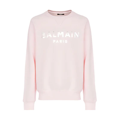 Balmain SS22 Logo Print Crewneck Sweatshirt Light Pink WH1JQ005B122OC
