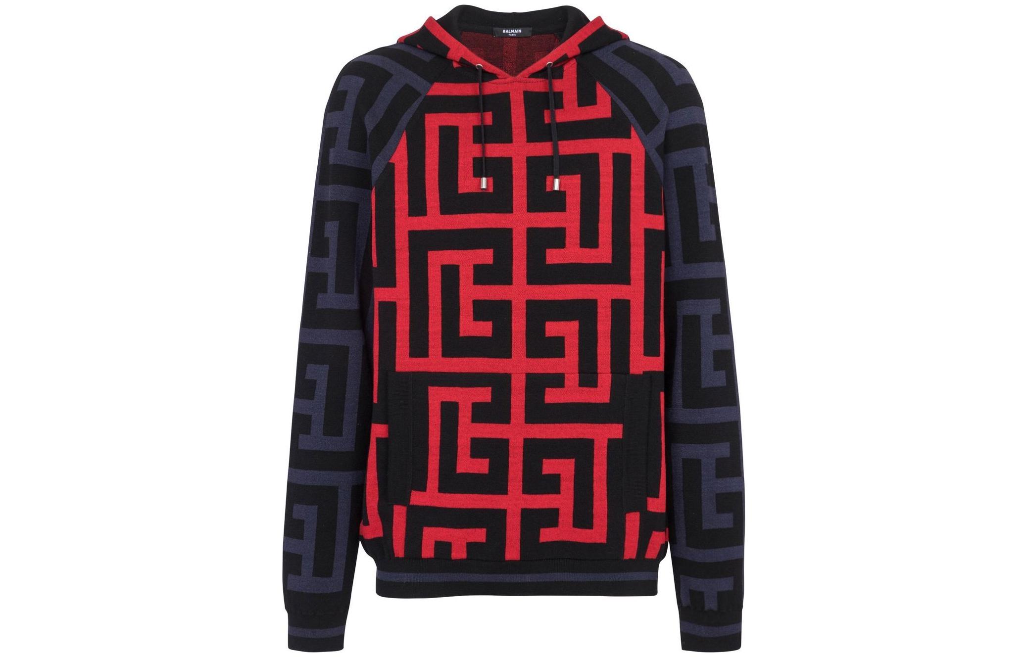 Balmain SS22 Logo Print Drawstring Hoodie Blue/Red () YH1JR071KC42EGD