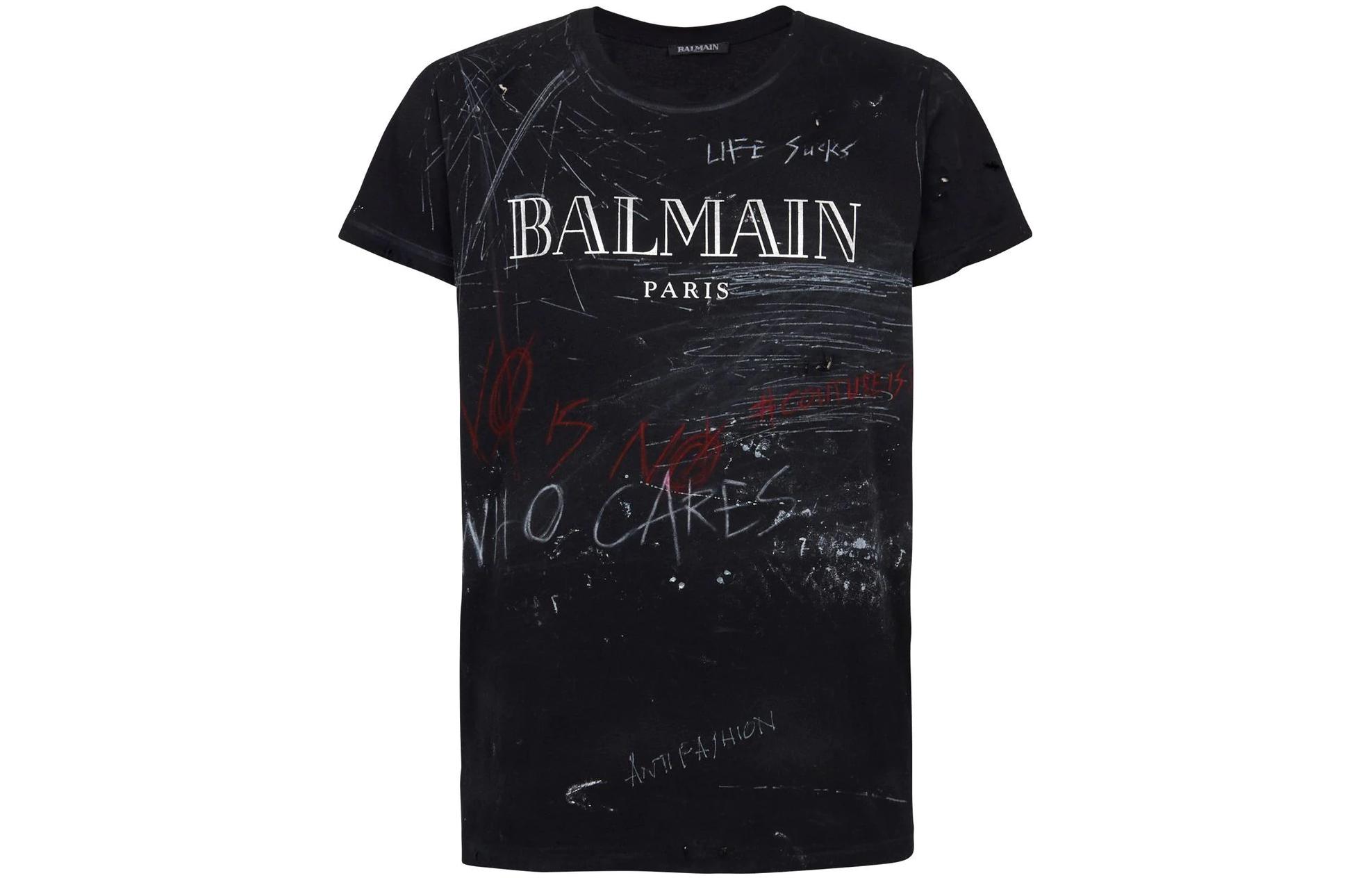 Order BALMAIN SS22 Baju T-Shirt Grafik Logo Cetakan Hitam Lelaki. YU1EG030GB87EBE