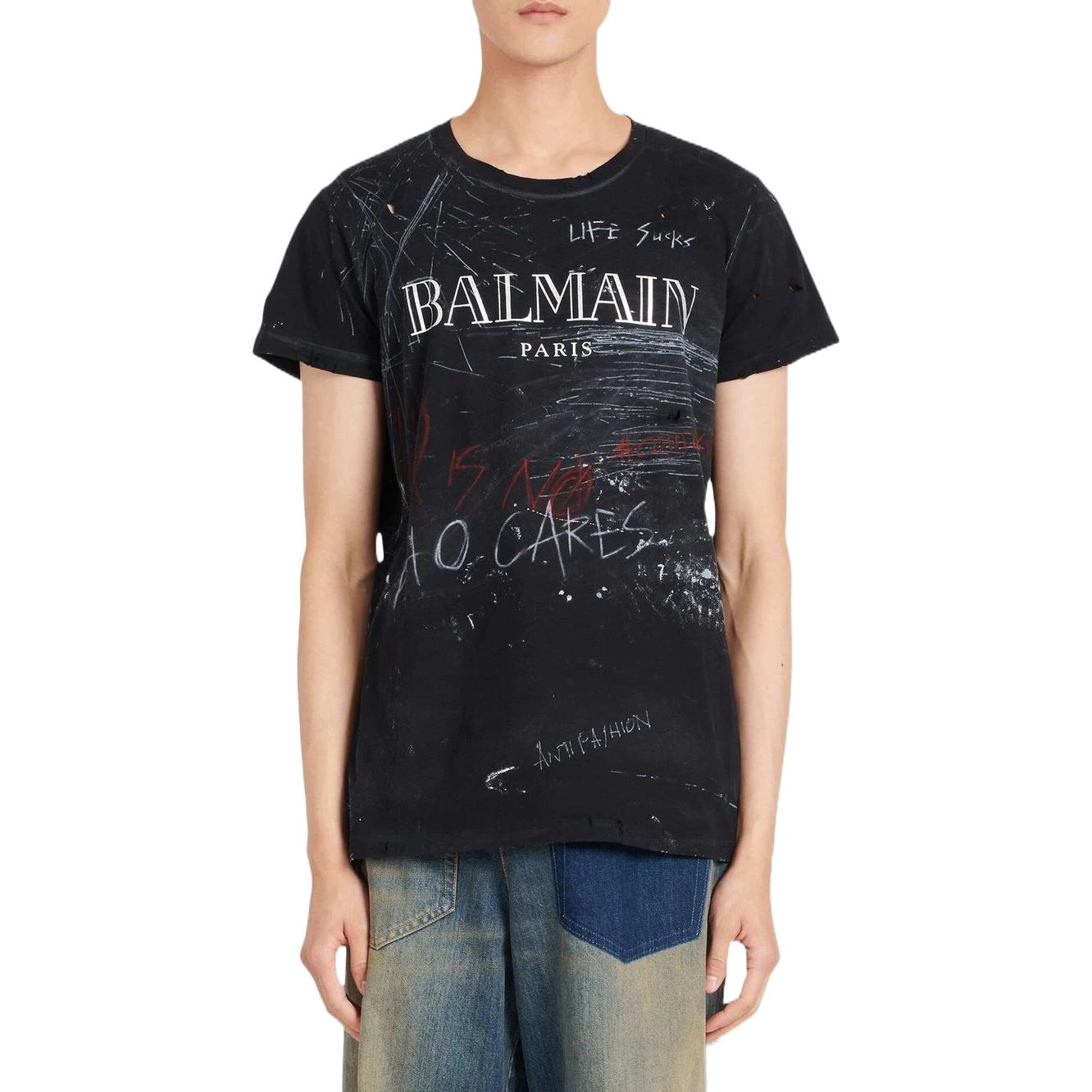 Purchase BALMAIN SS22 Baju T-Shirt Grafik Logo Cetakan Hitam Lelaki. YU1EG030GB87EBE