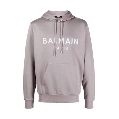 Balmain SS22 Logo Print Pullover Hoodie Men’s Light Gray YH0JR002BB65YEM
