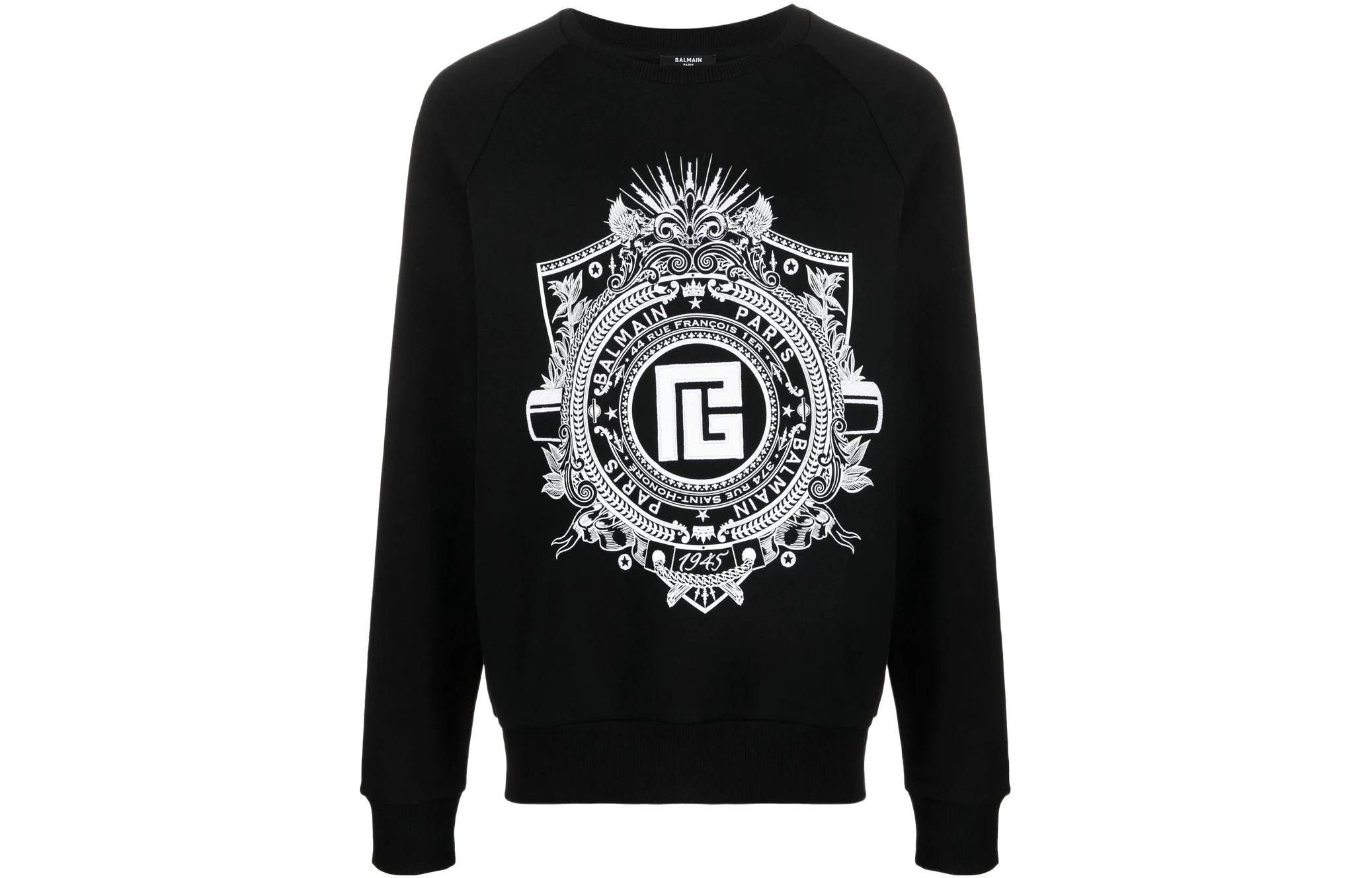 Balmain SS22 Logo Print Pullover Sweatshirt Black XH0JQ035BB610PA