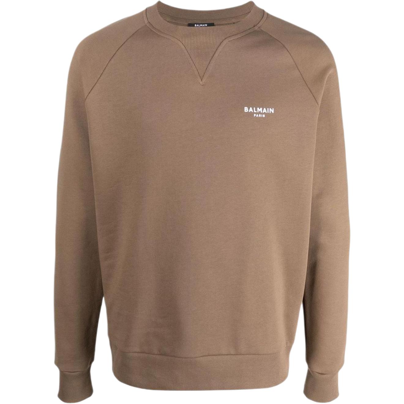 Balmain SS22 Logo Print Pullover Sweatshirt Light Beige XH1JQ005BB04-WBR