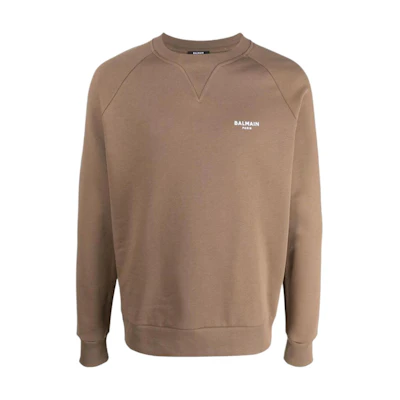 Balmain SS22 Logo Print Pullover Sweatshirt Light Beige XH1JQ005BB04-WBR