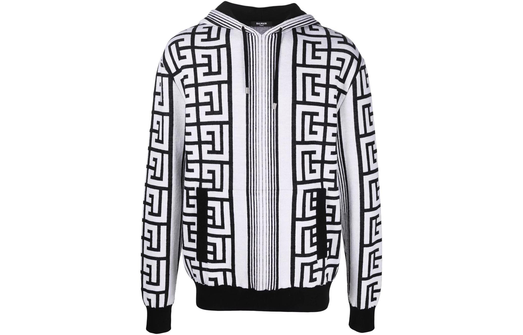 Balmain SS22 Monogram Classic Logo Drawstring Hoodie White Men’s XH0JR070KB34EAB