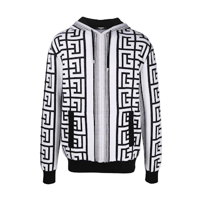 Balmain SS22 Monogram Classic Logo Drawstring Hoodie White Men’s XH0JR070KB34EAB