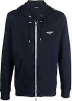 Balmain SS22 Navy Zip-Up Sweatshirt with Logo Print XH1JX000BB04SAJ Balmain SS22 Navy Zip-Up Sweatshirt with Logo Print XH1JX000BB04SAJ
