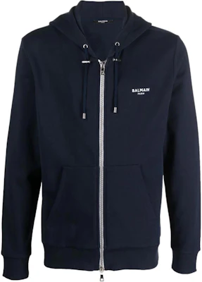Balmain SS22 Navy Zip-Up Sweatshirt with Logo Print XH1JX000BB04SAJ Buy Balmain SS22 Navy Zip-Up Sweatshirt with Logo Print XH1JX000BB04SAJ