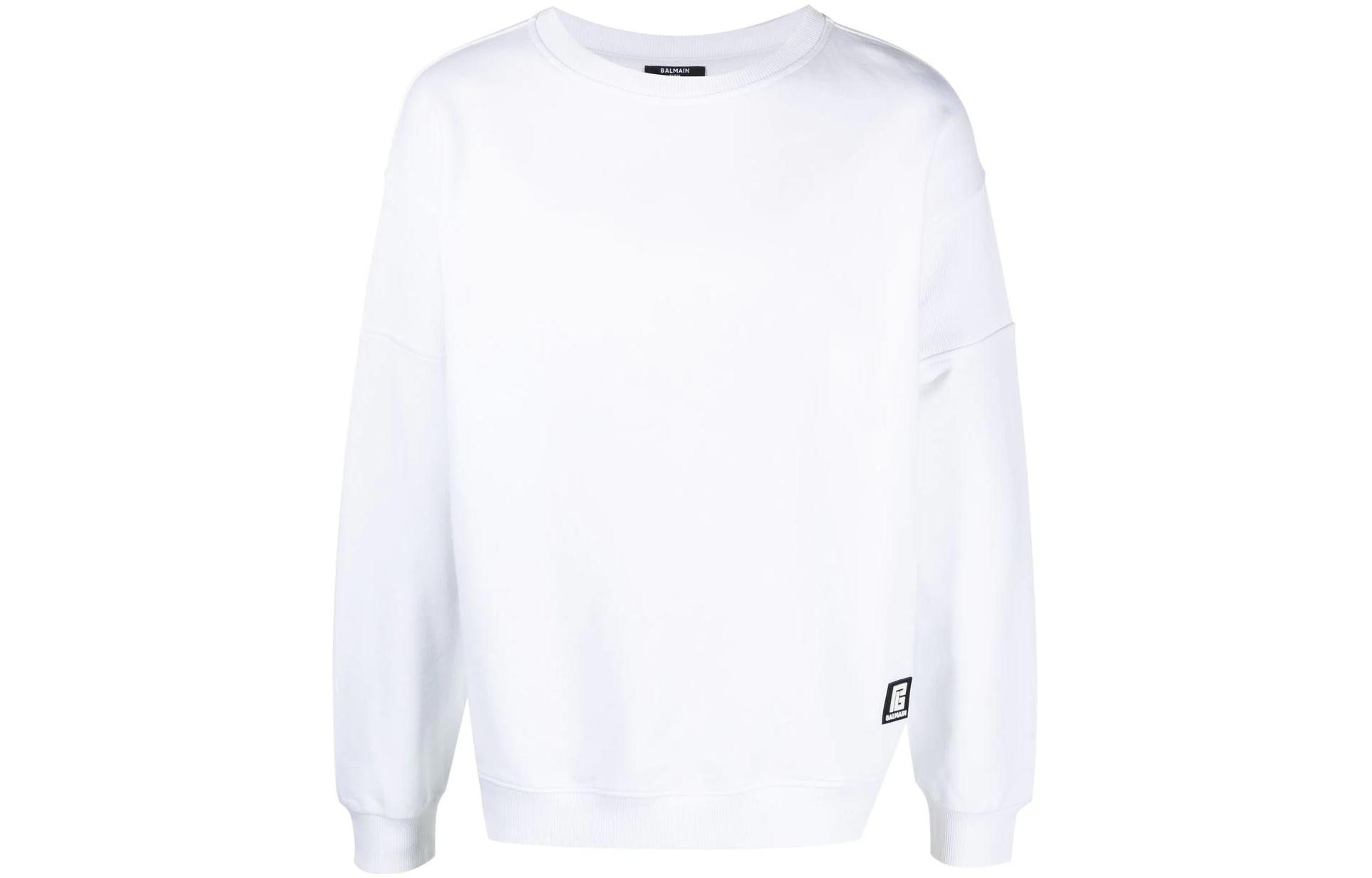 Balmain SS22 Oversized Logo Print Cotton Crewneck Sweatshirt Unisex White YH1JS047BB16