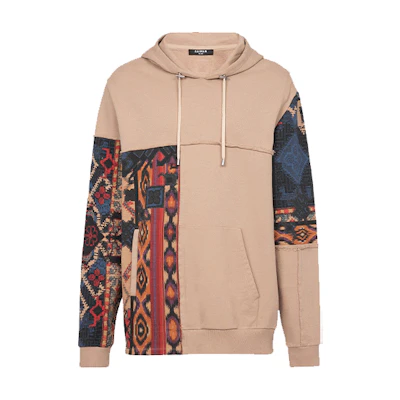 Balmain SS22 Patchwork Print Hoodie Beige Mens XH1JT048GB15-GFN