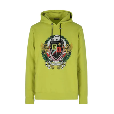 Balmain SS22 Pattern Print Pullover Hoodie Green - Long Sleeve VH0JT045G056UCT