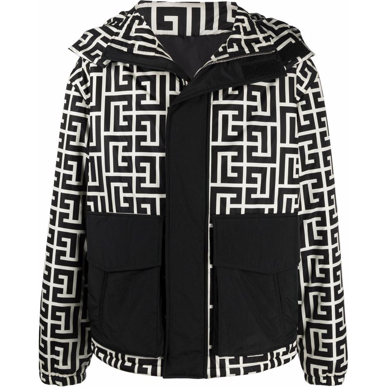 BALMAIN SS22 Patterned Hooded Jacket  Black XH1TI045XB33-GFE