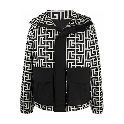BALMAIN SS22 Patterned Hooded Jacket Black XH1TI045XB33-GFE
