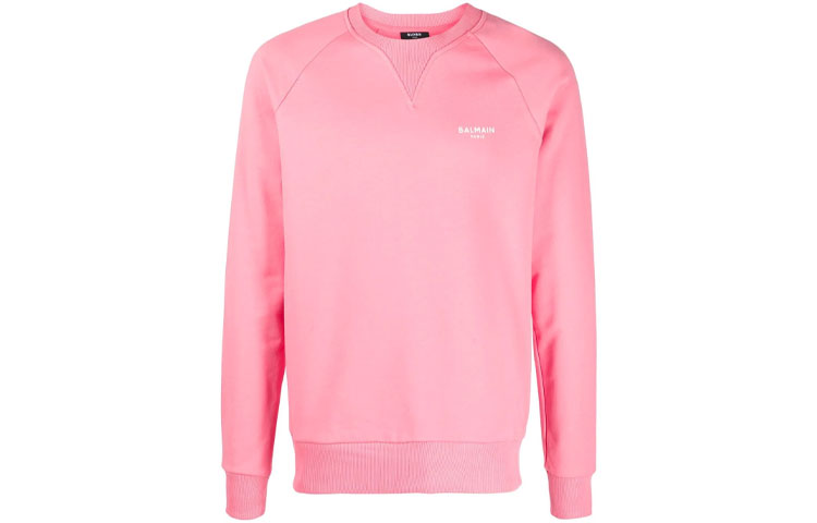 Balmain SS22 Pink Logo Print Crewneck Long Sleeve Sweatshirt () XH1JQ005BB04-OCO
