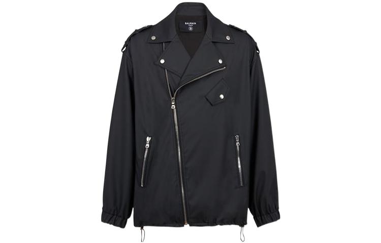 Balmain SS22 Quilted Faux Leather Biker Jacket Black XH0TD171LB350PA