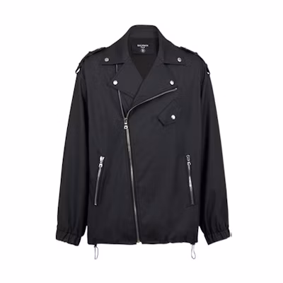 Balmain SS22 Quilted Faux Leather Biker Jacket Black XH0TD171LB350PA