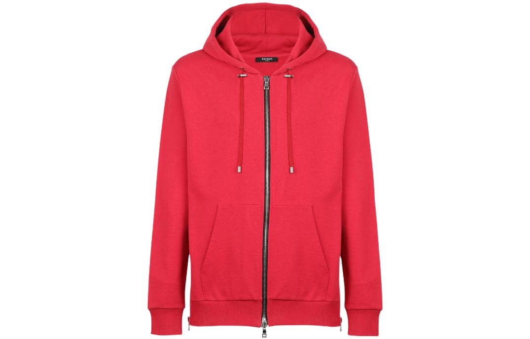 Balmain SS22 Red Hoodie with Back Logo Print for Men XH1JR010BB23-MAB