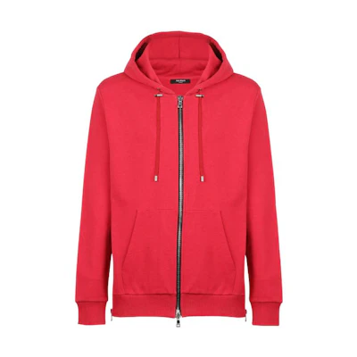 Balmain SS22 Red Hoodie with Back Logo Print for Men XH1JR010BB23-MAB