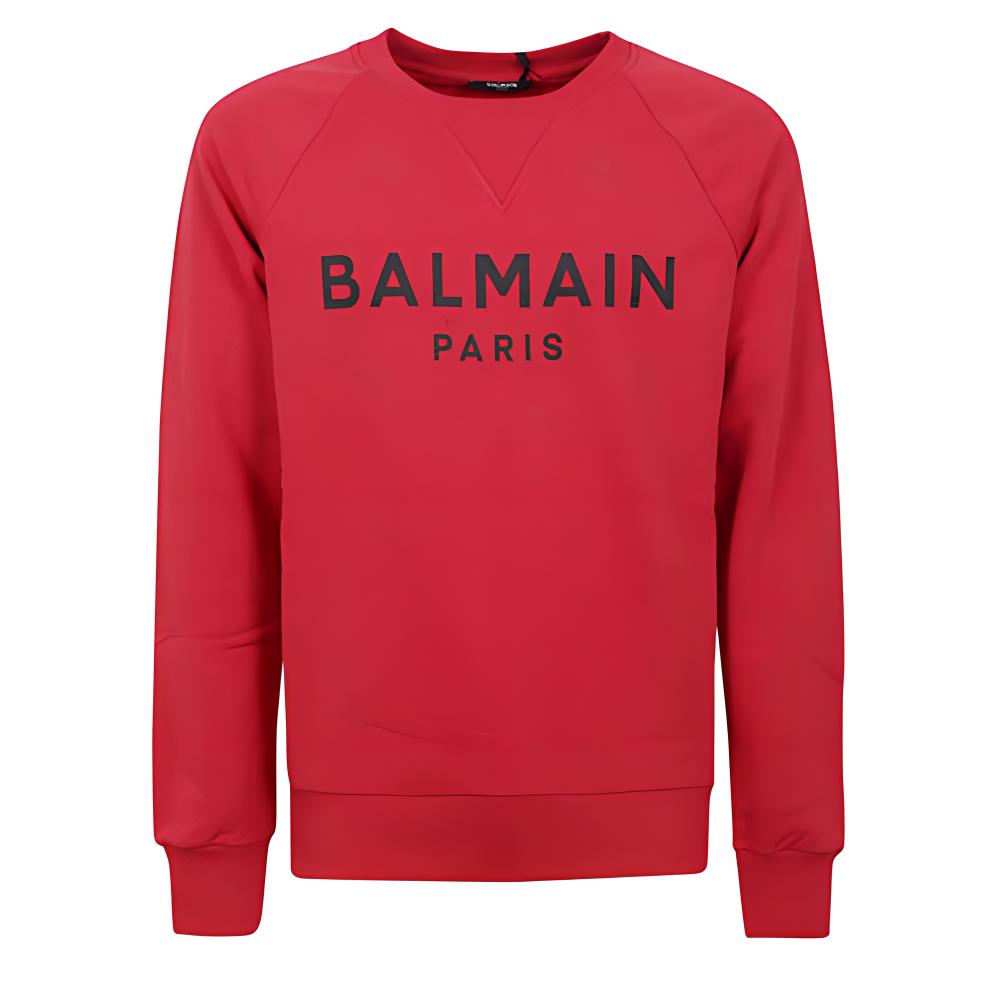 Balmain SS22 Red Logo Print Long Sleeve Sweatshirt Men XH1JQ005BB23-MAB