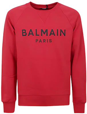 Balmain SS22 Red Logo Print Long Sleeve Sweatshirt Men XH1JQ005BB23-MAB Buy Balmain SS22 Red Logo Print Long Sleeve Sweatshirt Men XH1JQ005BB23-MAB