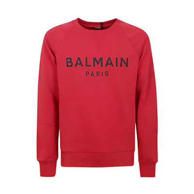 Balmain SS22 Red Logo Print Long Sleeve Sweatshirt Men XH1JQ005BB23-MAB