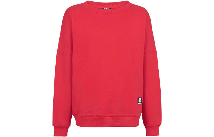 Balmain SS22 Red Ribbed Sleeve Crewneck Sweatshirt Long Sleeve XH0JS047BB16MBD
