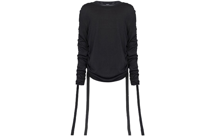 Balmain SS22 Side-Drape Crewneck Pullover Sweatshirt Black XH0AR056KB680PA