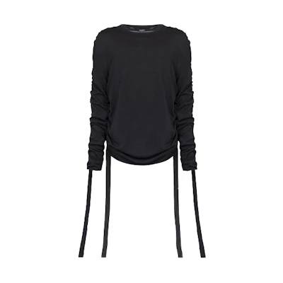 Balmain SS22 Side-Drape Crewneck Pullover Sweatshirt Black XH0AR056KB680PA