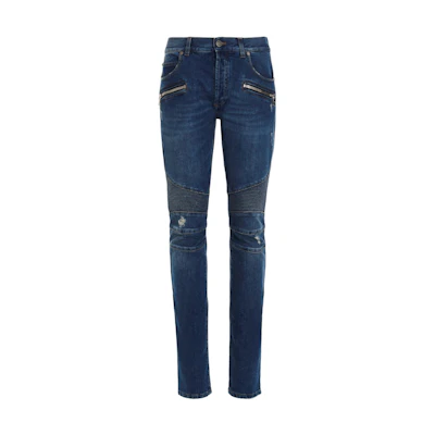 BALMAIN SS22 Slim Fit Solid Color Jeans Blue XH1MG005-DB68-6FF