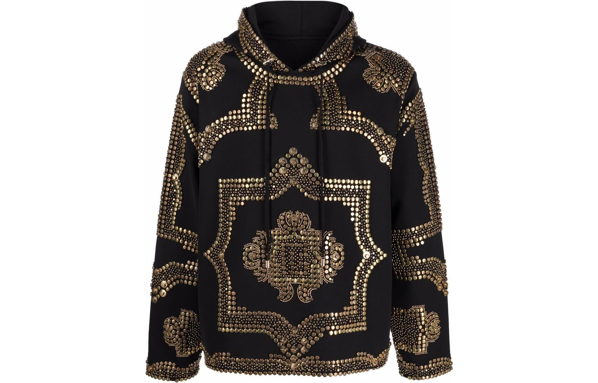 Balmain SS22 Studded Hoodie Black Long Sleeve XH1JT085AB03EAD