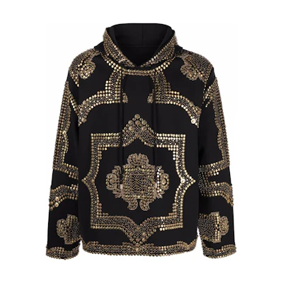 Balmain SS22 Studded Hoodie Black Long Sleeve XH1JT085AB03EAD