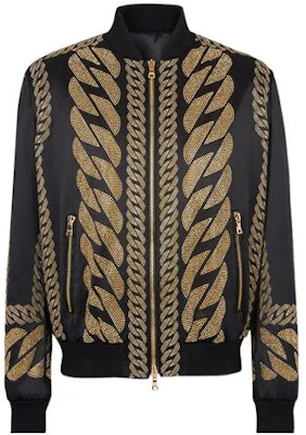 Balmain SS22 Studded Satin Chain Bomber Jacket Black XH0TF000PB16EAD Buy Balmain SS22 Studded Satin Chain Bomber Jacket Black XH0TF000PB16EAD