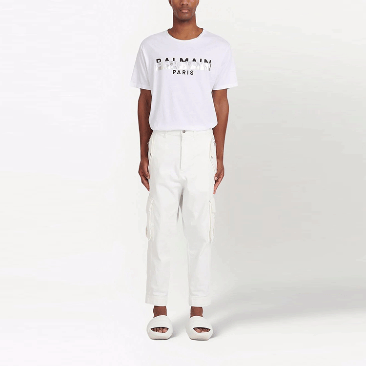 Lookbook バルマン SS22 テーパード カーゴ デニムパンツ ホワイト メンズ XH0MH105DC10-0FA