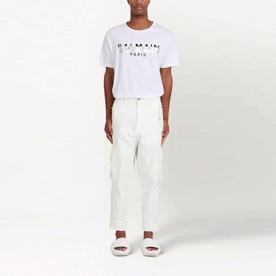 バルマン SS22 テーパード カーゴ デニムパンツ ホワイト メンズ XH0MH105DC10-0FA Lookbook バルマン SS22 テーパード カーゴ デニムパンツ ホワイト メンズ XH0MH105DC10-0FA