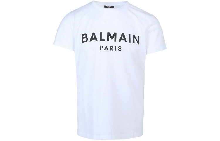 BALMAIN SS22 White Letter Logo Print Crew Neck T-Shirt for Men XH1EF000BB23-GAB