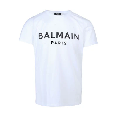 BALMAIN SS22 White Letter Logo Print Crew Neck T-Shirt for Men XH1EF000BB23-GAB