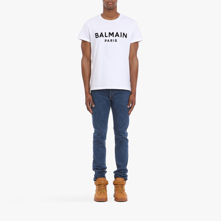 BALMAIN SS22 White Letter Logo Print Crew Neck T-Shirt for Men XH1EF000BB23-GAB 圖 4