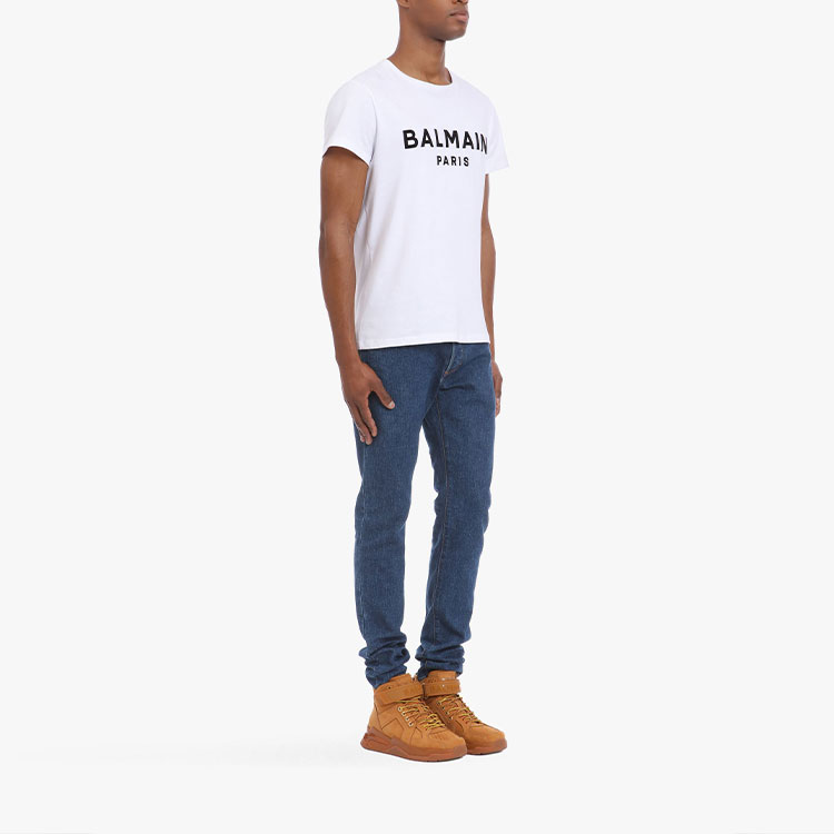 BALMAIN SS22 White Letter Logo Print Crew Neck T-Shirt for Men XH1EF000BB23-GAB 圖 6
