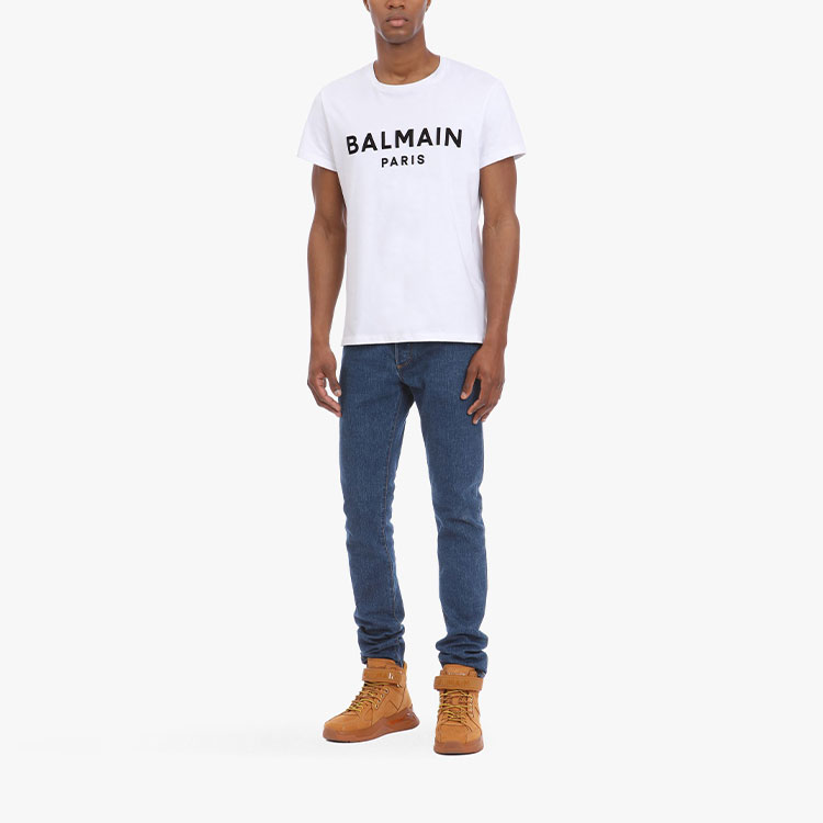 BALMAIN SS22 White Letter Logo Print Crew Neck T-Shirt for Men XH1EF000BB23-GAB 圖 7