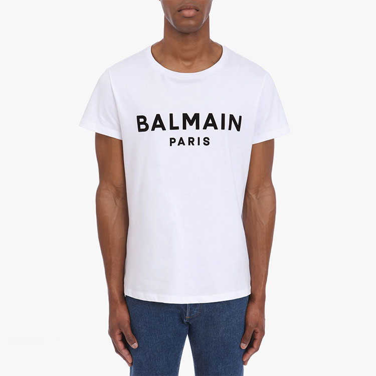 BALMAIN SS22 White Letter Logo Print Crew Neck T-Shirt for Men XH1EF000BB23-GAB 圖 8