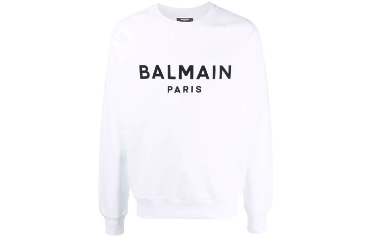 Order BALMAIN SS22 White Logo Print Crewneck Long Sleeve Sweatshirt YH1JQ005BB65-GAB