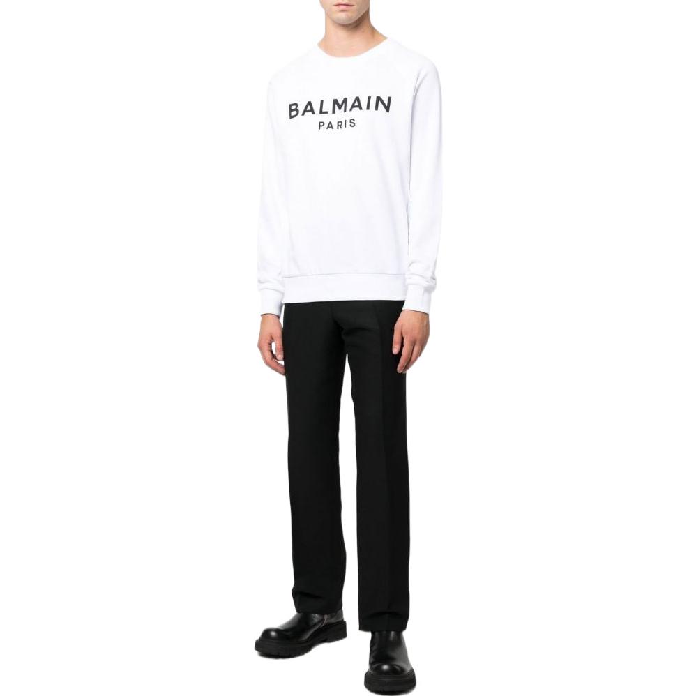 Lookbook BALMAIN SS22 White Logo Print Crewneck Long Sleeve Sweatshirt YH1JQ005BB65-GAB