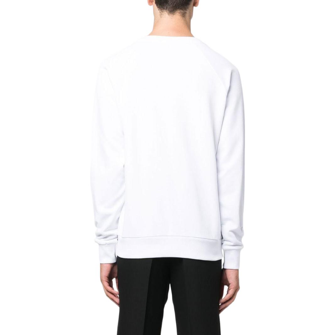 Shop BALMAIN SS22 White Logo Print Crewneck Long Sleeve Sweatshirt YH1JQ005BB65-GAB