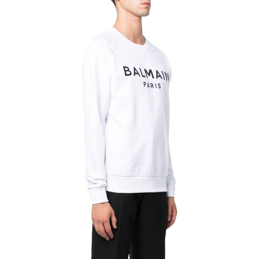 Purchase BALMAIN SS22 White Logo Print Crewneck Long Sleeve Sweatshirt YH1JQ005BB65-GAB