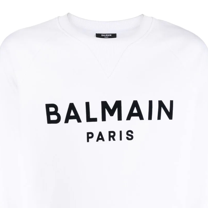 Details for BALMAIN SS22 White Logo Print Crewneck Long Sleeve Sweatshirt YH1JQ005BB65-GAB