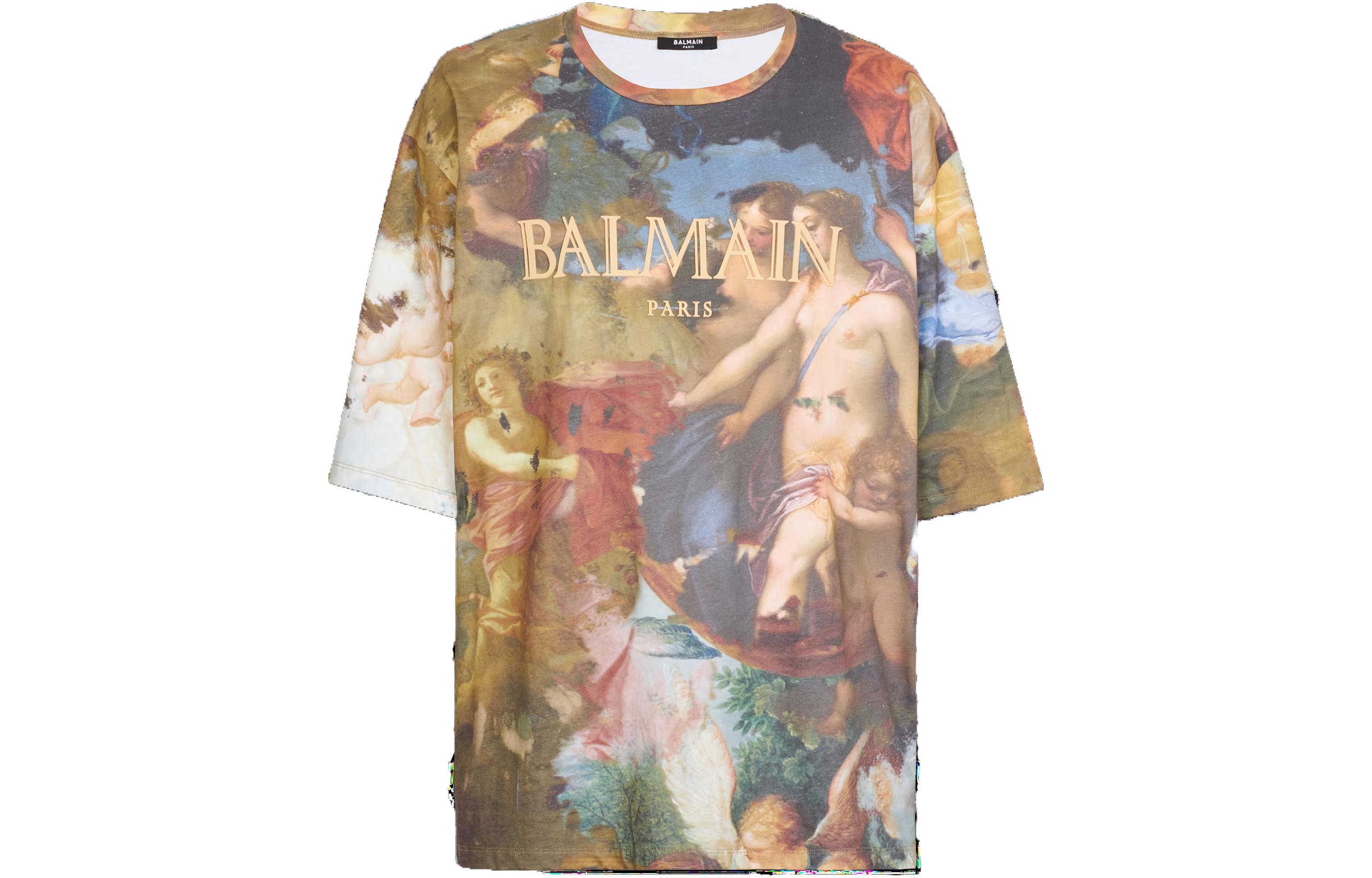 Order BALMAIN SS23 Kemeja-T Lengan Pendek Cetakan Penuh Leher Bulat. AH0EH015GD02AAA